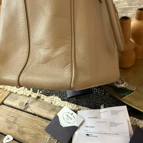 AUTHENTIC Prada Beige Leather Tote Bag ( with proof) - Picture 7 of 12